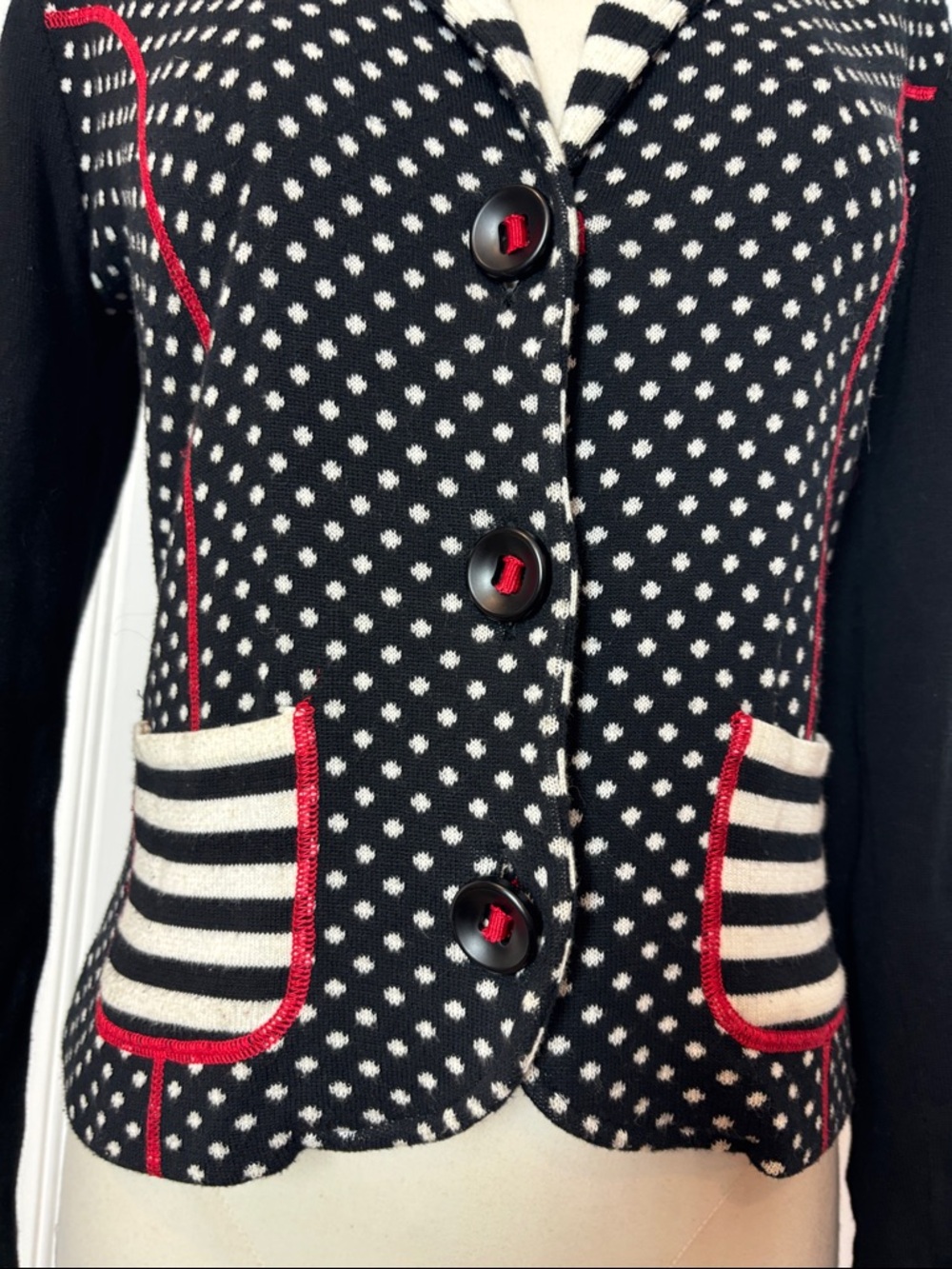 BETTY BARCLAY Polka Dot & Stripe Knit Cardigan 100% Cotton | Size EU 36 / US 6 - Picture 5 of 11